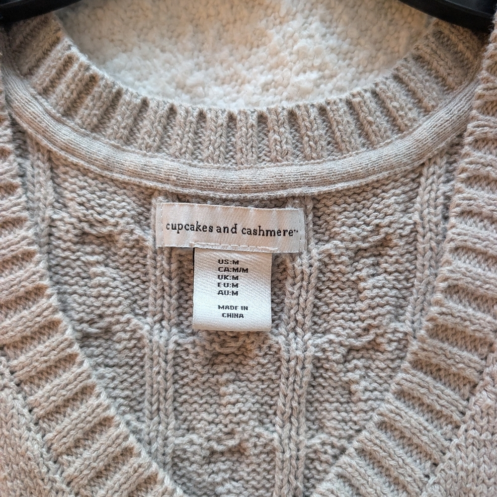 cupcakes & cashmere Beige Cable Knit V-Neck Sweater Vest - Picture 3 of 3
